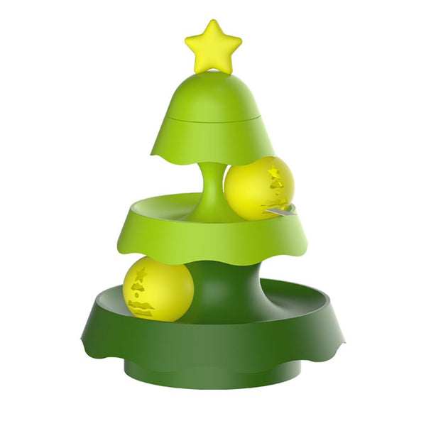 Christmas Tree Cat Play Tower with Bells and Lights of Tracks Interactive 3-Tier Cat Toy Catnip