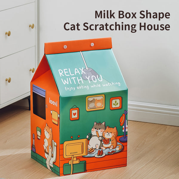 Cat Scratching Board Cat Nest, Milk Box Shape Corrugated Paper Cat Nest Standing Cat House Cat Toy